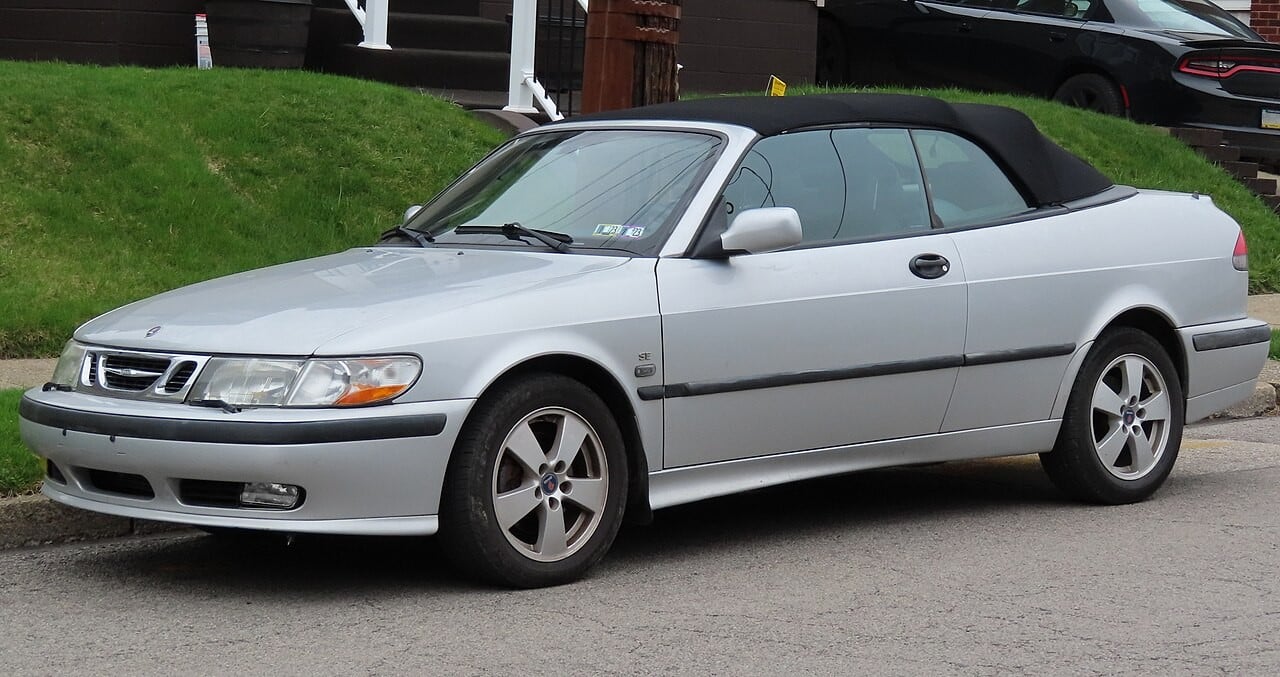 2003 Saab 9-3 SE Convertible, front left, 04-04-2023 — representative body; installed locks and market require verification