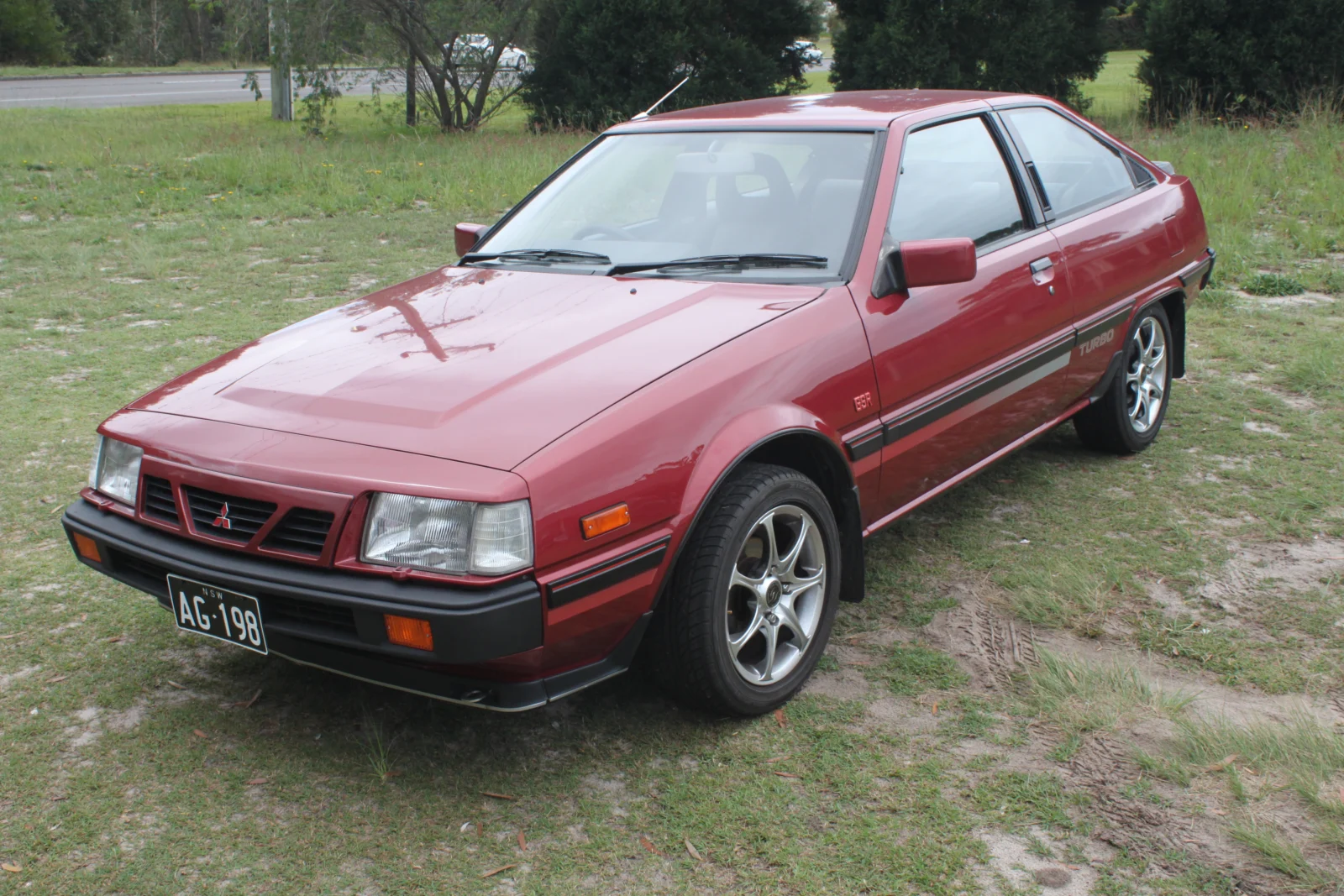 1983–1985 Mitsubishi Cordia — representative vehicle generation; 1985 Australian AB GSR example with aftermarket wheels; market trim may vary