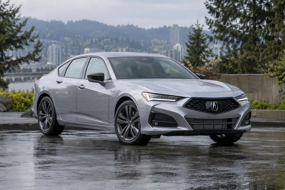 2021 through 2023 Acura TLX parked in a Pacific Northwest setting