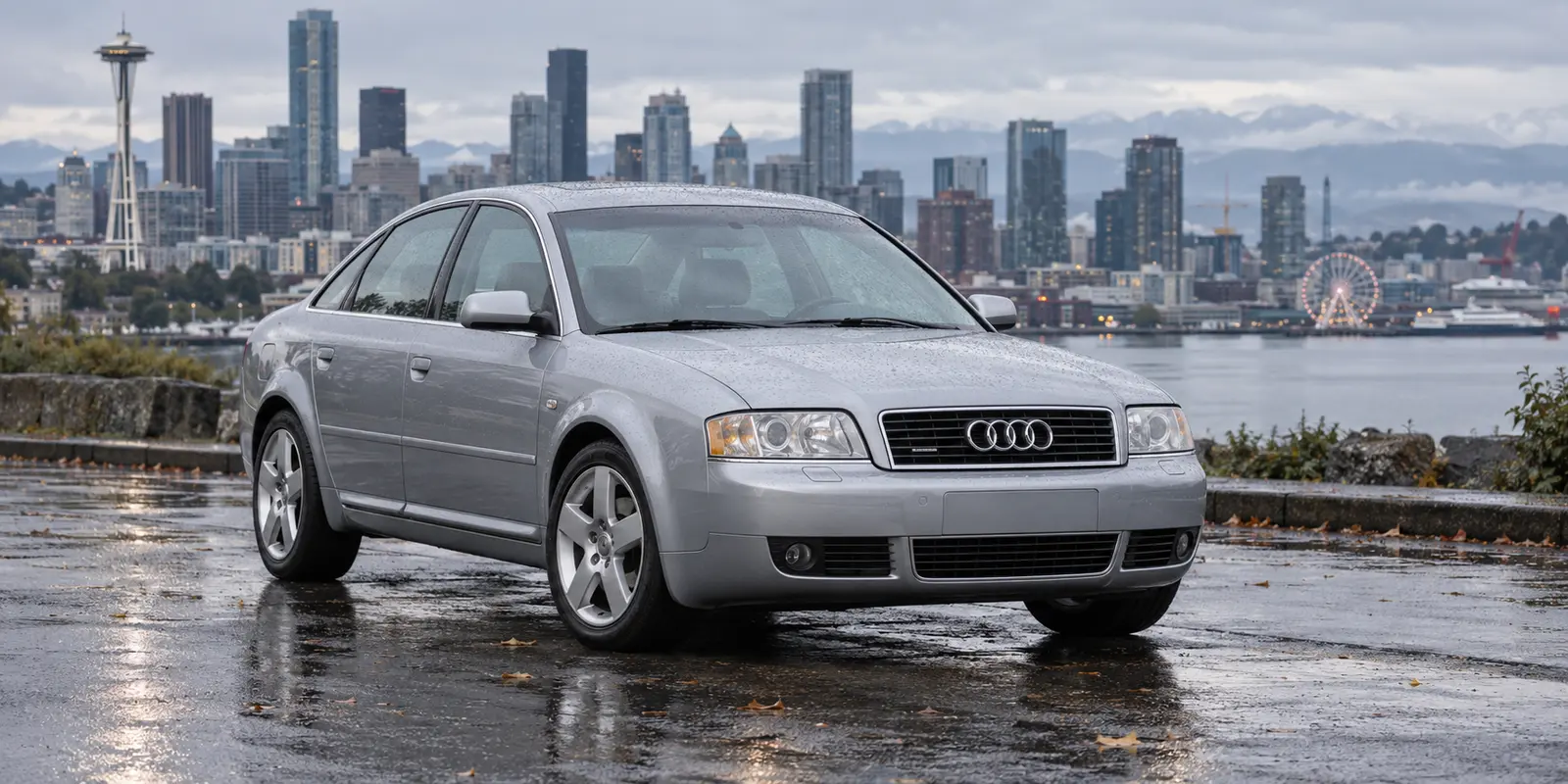 2001 through 2005 Audi A6 parked in a Pacific Northwest setting