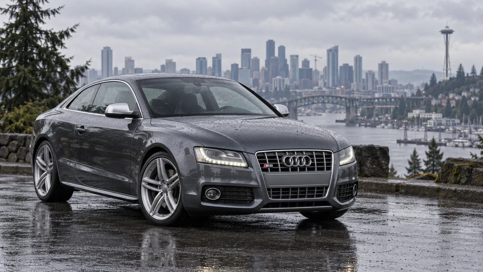 2008 through 2010 Audi S5 parked in a Pacific Northwest setting