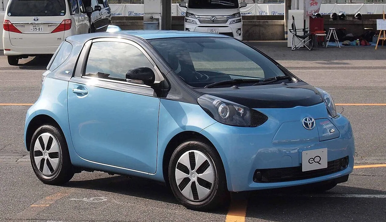 2013 Scion iQ EV — representative vehicle generation; Related Japan-market Toyota eQ electric model demonstrated in 2012; Toyota badge, market trim and equipment differ from US Scion iQ EV