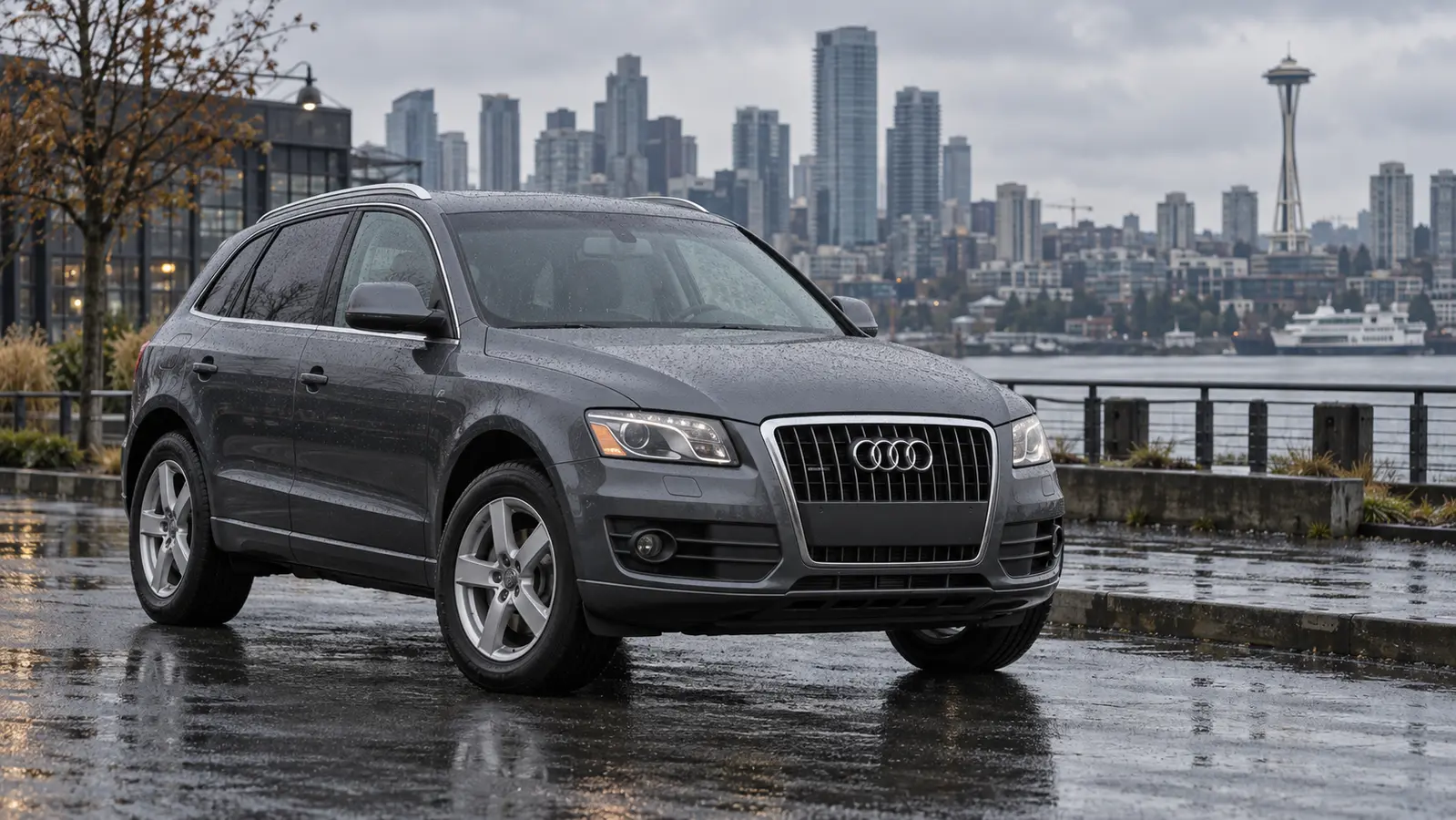 2009 through 2010 Audi Q5 parked in a Pacific Northwest setting