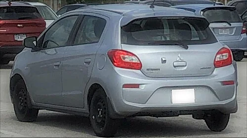 2017–2020 Mitsubishi Mirage — representative vehicle generation; Hatchback body photographed in 2019; rear view