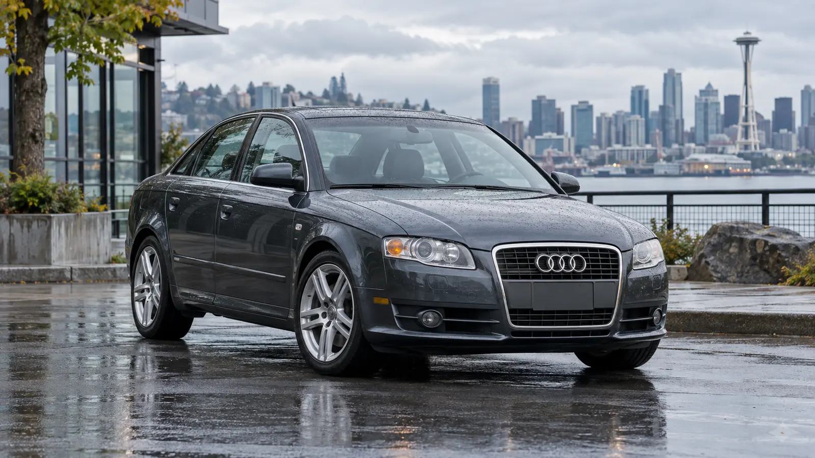 2006 through 2010 Audi A4 parked in a Pacific Northwest setting