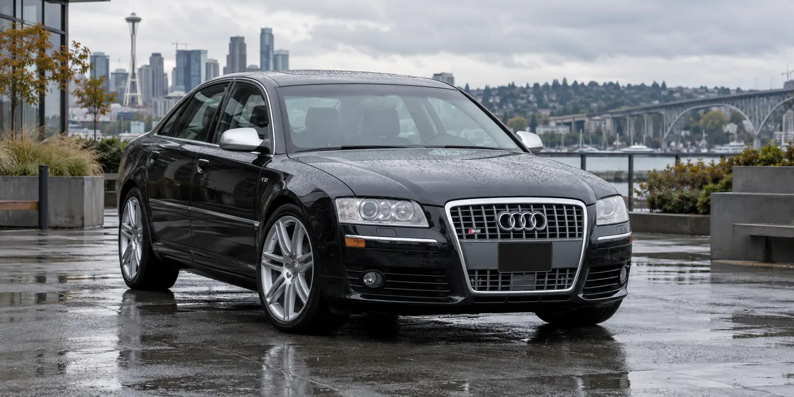 2007 through 2009 Audi S8 parked in a Pacific Northwest setting