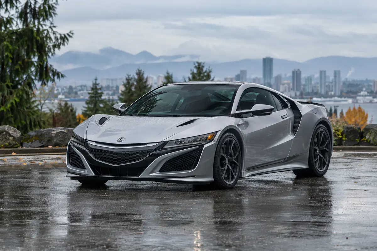 2017 through 2021 Acura NSX parked in a Pacific Northwest setting