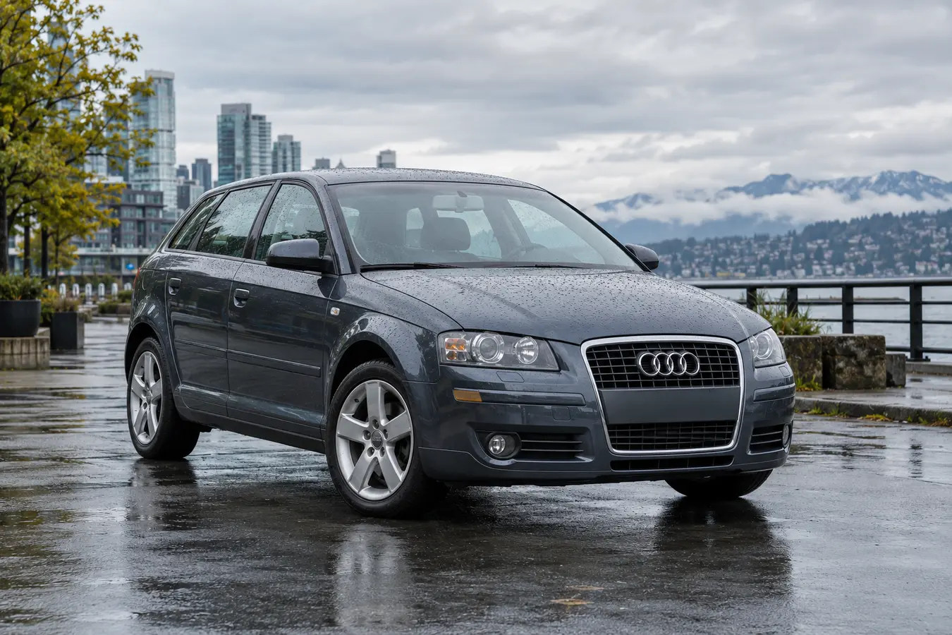 2006 through 2009 Audi A3 parked in a Pacific Northwest setting